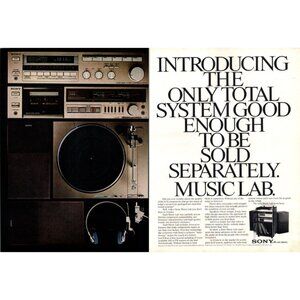 1981 Sony Music Lab Home Stereo 2 Page Vintage Print Ad Audiophile 80s Wall Art
